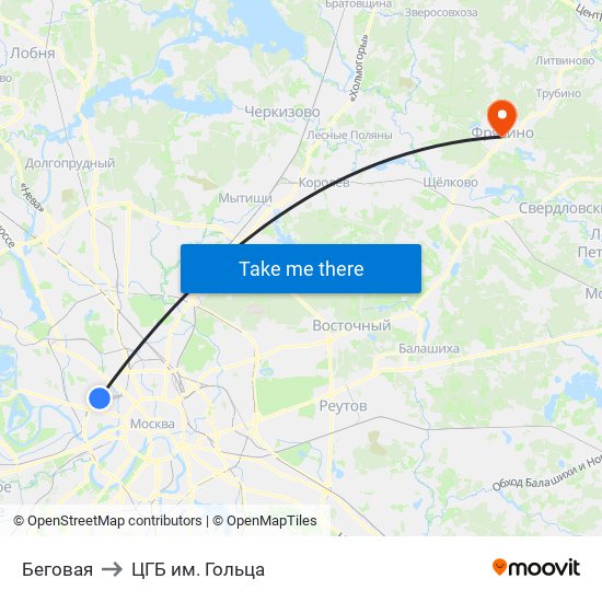 Беговая to ЦГБ им. Гольца map