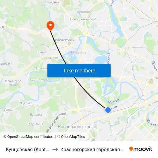 Кунцевская (Kuntsevskaya) to Красногорская городская больница №1 map