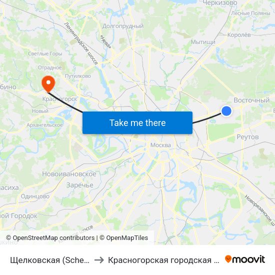 Щелковская (Schelkovskaya) to Красногорская городская больница №1 map