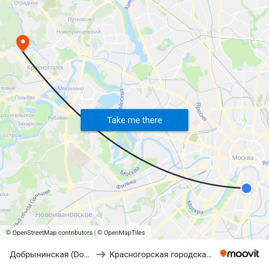 Добрынинская (Dobryninskaya) to Красногорская городская больница №1 map