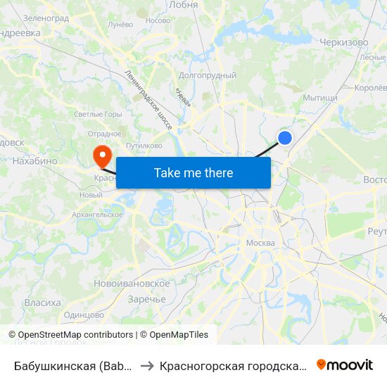 Бабушкинская (Babushkinskaya) to Красногорская городская больница №1 map