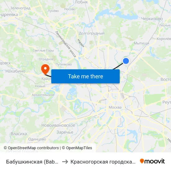 Бабушкинская (Babushkinskaya) to Красногорская городская больница №1 map