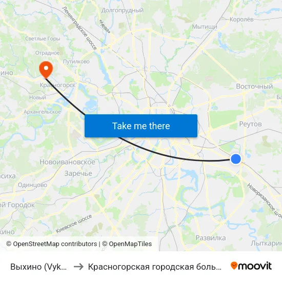 Выхино (Vykhino) to Красногорская городская больница №1 map