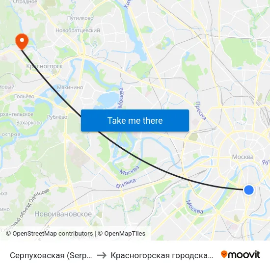 Серпуховская (Serpukhovskaya) to Красногорская городская больница №1 map