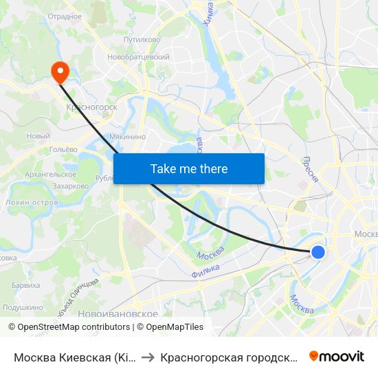 Москва Киевская (Kievsky Station) to Красногорская городская больница №1 map