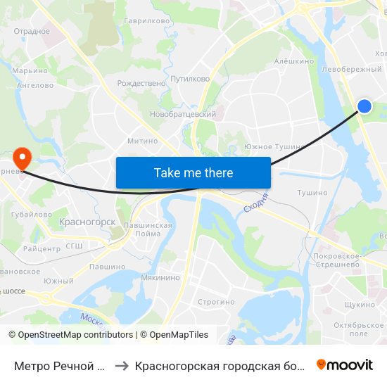 Метро Речной вокзал to Красногорская городская больница №1 map