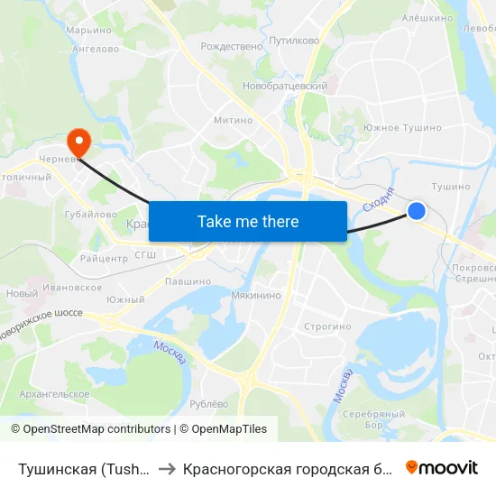 Тушинская (Tushinskaya) to Красногорская городская больница №1 map