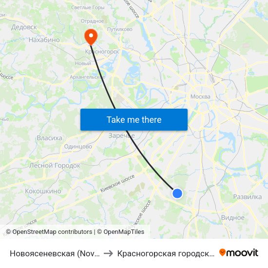 Новоясеневская (Novoyasenevskaya) to Красногорская городская больница №1 map