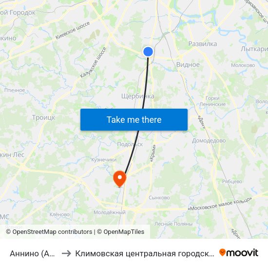 Аннино (Annino) to Климовская центральная городская больница map