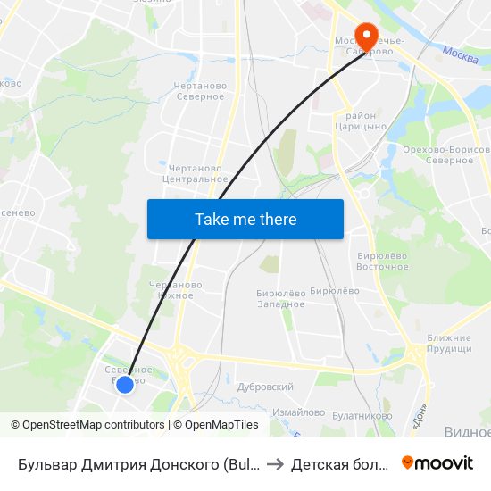 Бульвар Дмитрия Донского (Bulvar Dmitriya Donskogo) to Детская больница №38 map
