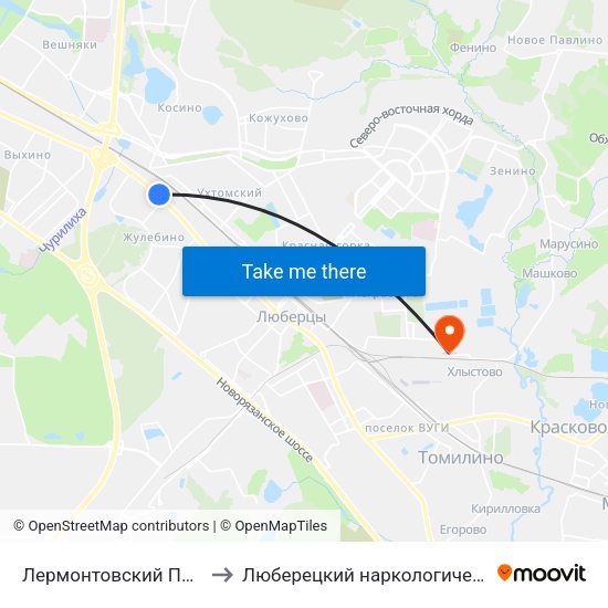 Лермонтовский Проспект (Lermontovsky Prospekt) to Люберецкий наркологический диспансер. Стационарное отделение map