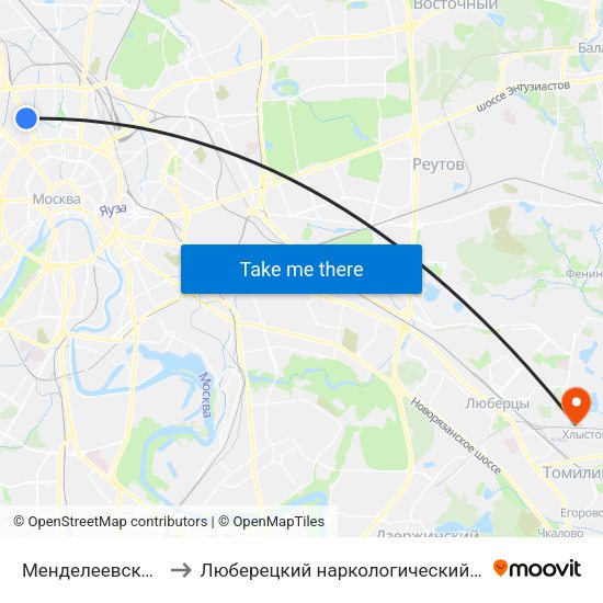 Менделеевская (Mendeleevskaya) to Люберецкий наркологический диспансер. Стационарное отделение map