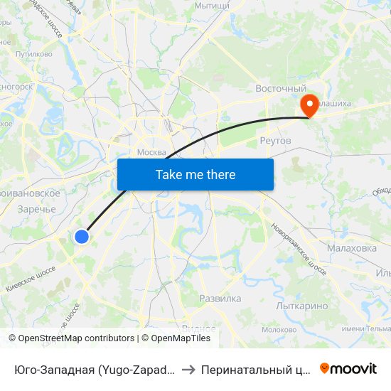 Юго-Западная (Yugo-Zapadnaya) to Перинатальный центр map