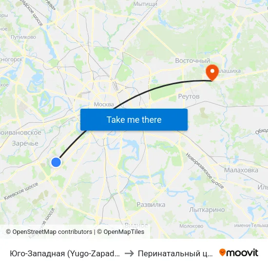 Юго-Западная (Yugo-Zapadnaya) to Перинатальный центр map