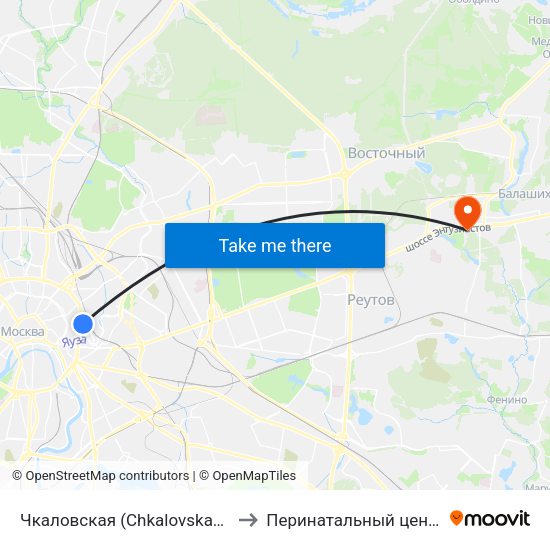 Чкаловская (Chkalovskaya) to Перинатальный центр map