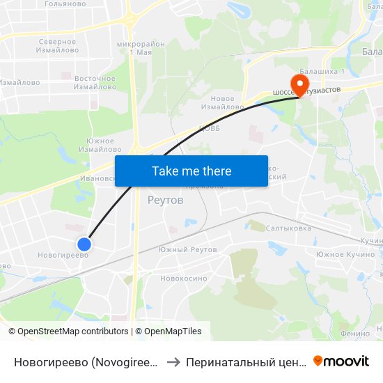 Новогиреево (Novogireevo) to Перинатальный центр map