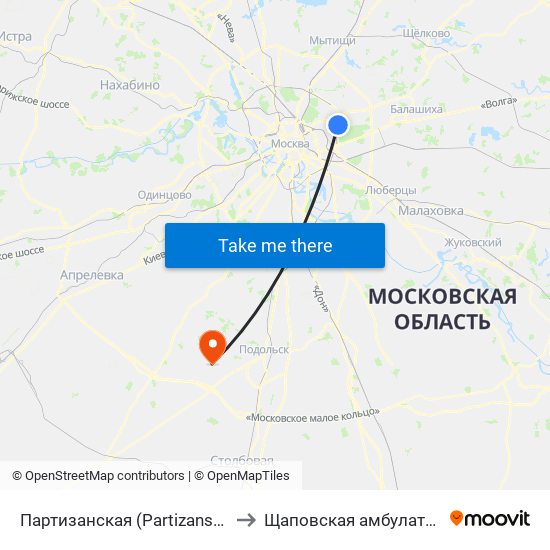 Партизанская (Partizanskaya) to Щаповская амбулатория map