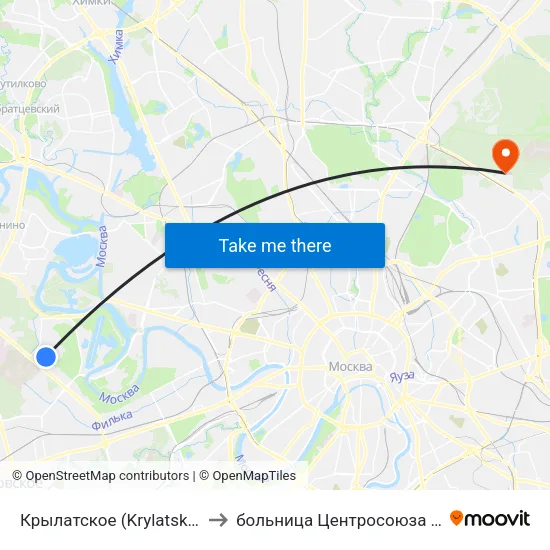 Крылатское (Krylatskoe) to больница Центросоюза РФ map