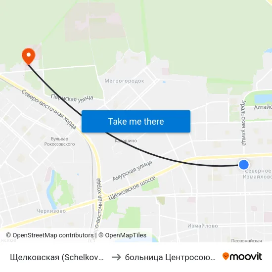 Щелковская (Schelkovskaya) to больница Центросоюза РФ map