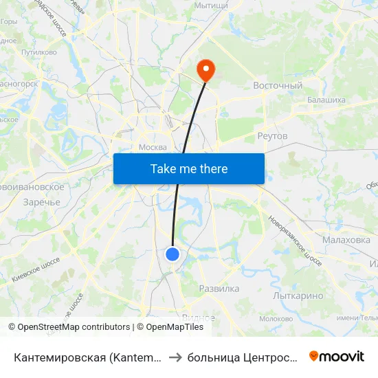 Кантемировская (Kantemirovskaya) to больница Центросоюза РФ map