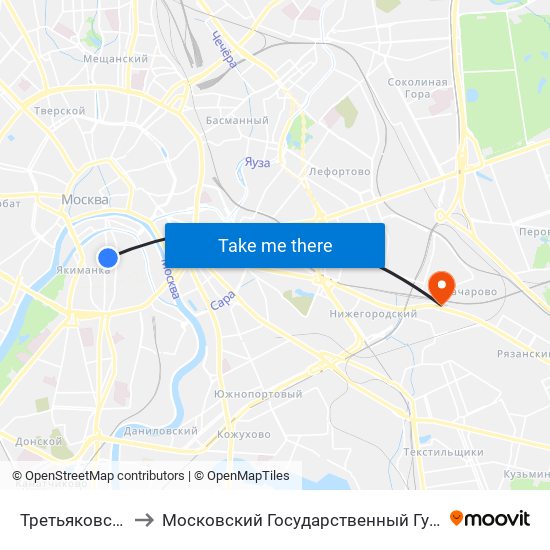 Третьяковская (Tretyakovskaya) to Московский Государственный Гуманитарный Университет Имени М. А. Шолохова map