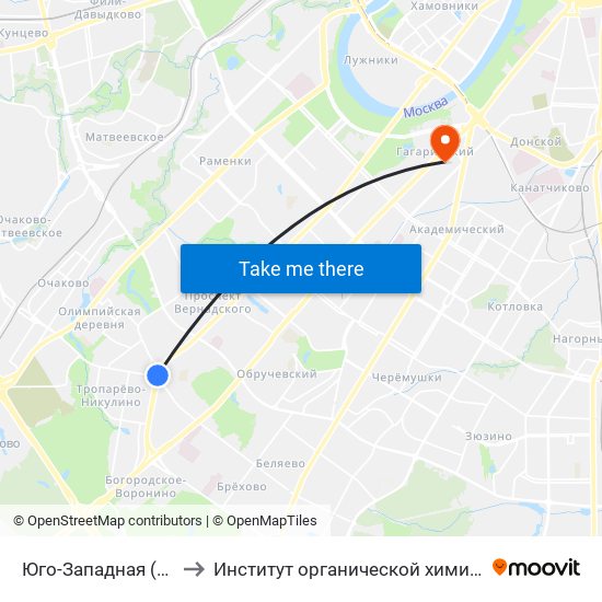 Юго-Западная (Yugo-Zapadnaya) to Институт органической химии им. Н. Д. Зелинского РАН map