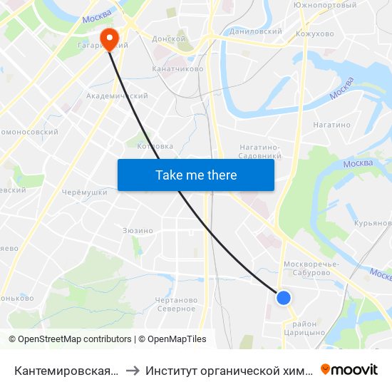 Кантемировская (Kantemirovskaya) to Институт органической химии им. Н. Д. Зелинского РАН map