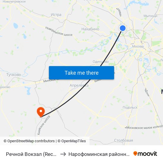 Речной Вокзал (Rechnoy Vokzal) to Нарофоминская районная больница 1 map