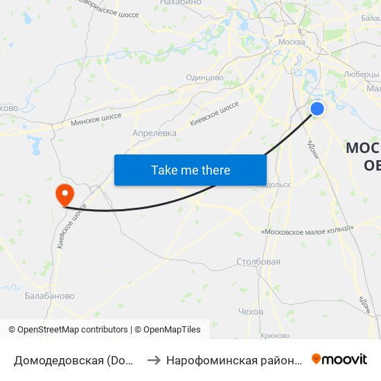 Домодедовская (Domodedovskaya) to Нарофоминская районная больница 1 map