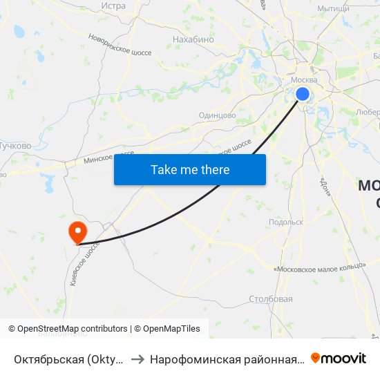 Октябрьская (Oktyabrskaya) to Нарофоминская районная больница 1 map