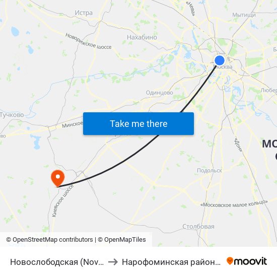 Новослободская (Novoslobodskaya) to Нарофоминская районная больница 1 map