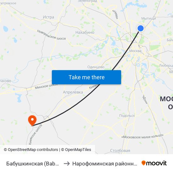 Бабушкинская (Babushkinskaya) to Нарофоминская районная больница 1 map