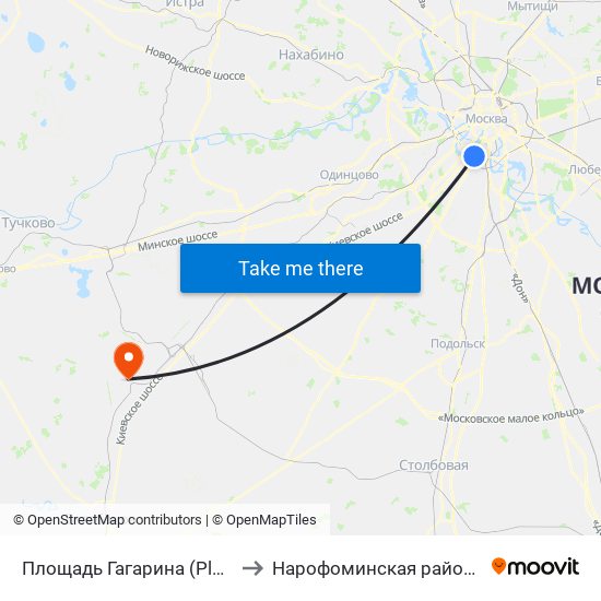 Площадь Гагарина (Ploschad Gagarina) to Нарофоминская районная больница 1 map