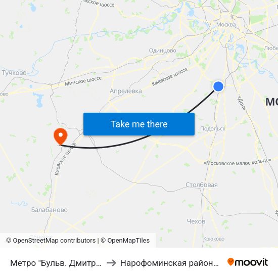 Метро "Бульв. Дмитрия Донского" to Нарофоминская районная больница 1 map