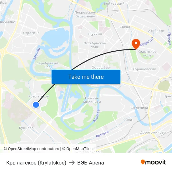 Крылатское (Krylatskoe) to ВЭБ Арена map