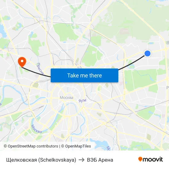 Щелковская (Schelkovskaya) to ВЭБ Арена map