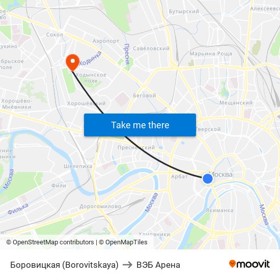 Боровицкая (Borovitskaya) to ВЭБ Арена map