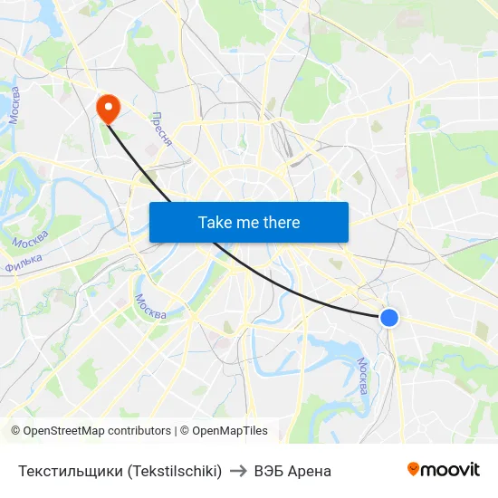 Текстильщики (Tekstilschiki) to ВЭБ Арена map