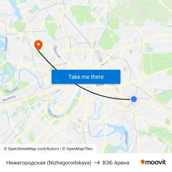 Нижегородская (Nizhegorodskaya) to ВЭБ Арена map