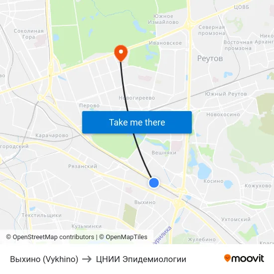 Выхино (Vykhino) to ЦНИИ Эпидемиологии map