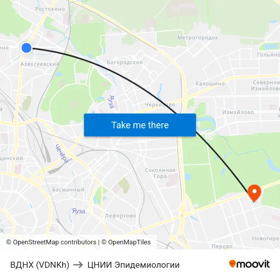 ВДНХ (VDNKh) to ЦНИИ Эпидемиологии map