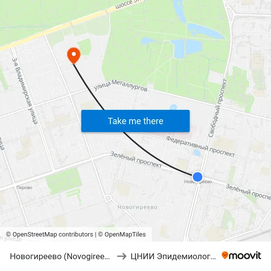 Новогиреево (Novogireevo) to ЦНИИ Эпидемиологии map