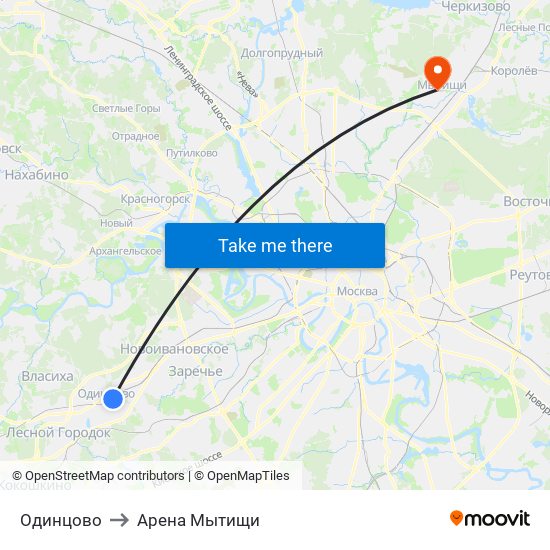 Одинцово to Арена Мытищи map