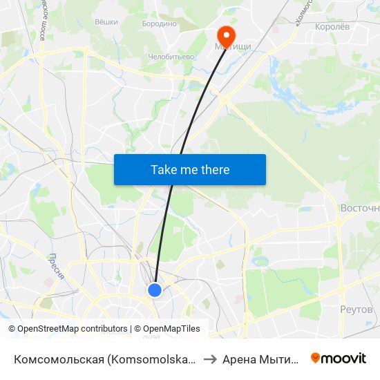 Комсомольская (Komsomolskaya) to Арена Мытищи map