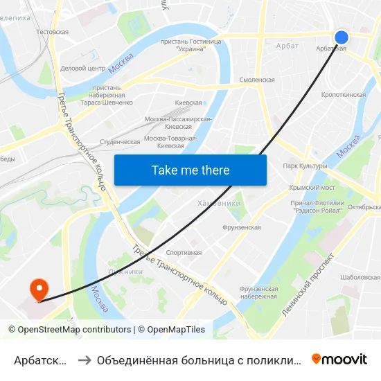 Арбатская (Arbatskaya) to Объединённая больница с поликлиникой при управлении делами Президента РФ map