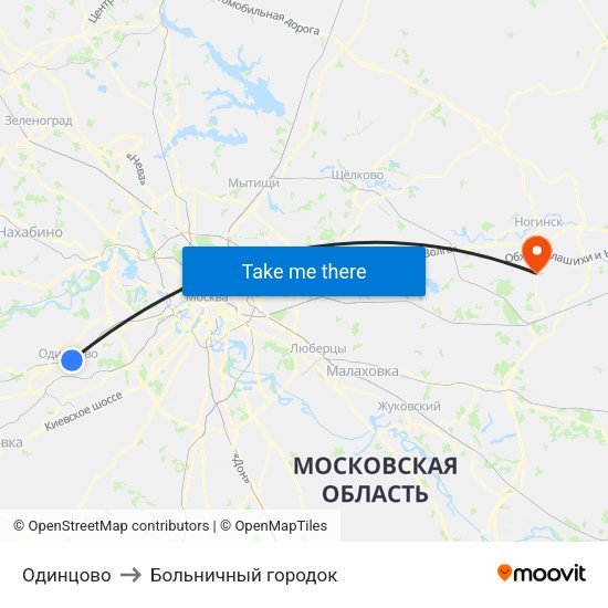 Одинцово to Больничный городок map