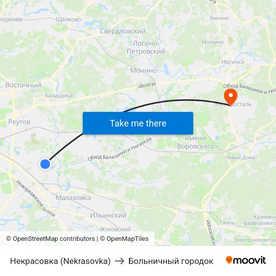 Некрасовка (Nekrasovka) to Больничный городок map