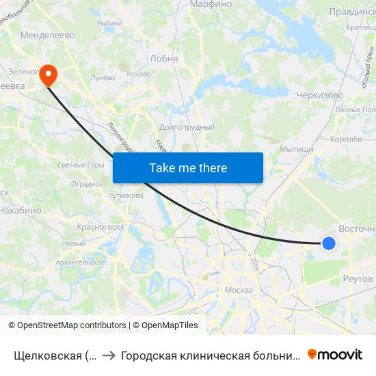 Щелковская (Schelkovskaya) to Городская клиническая больница имени М.П. Кончаловского map