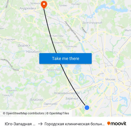 Юго-Западная (Yugo-Zapadnaya) to Городская клиническая больница имени М.П. Кончаловского map