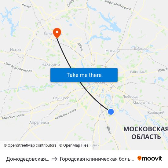 Домодедовская (Domodedovskaya) to Городская клиническая больница имени М.П. Кончаловского map